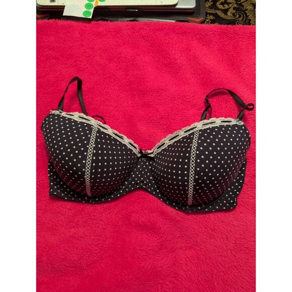 Joe Boxer 38DD Black White Polka Dot Underwire Bra Lace Trim Padded Everyday - Picture 1 of 10